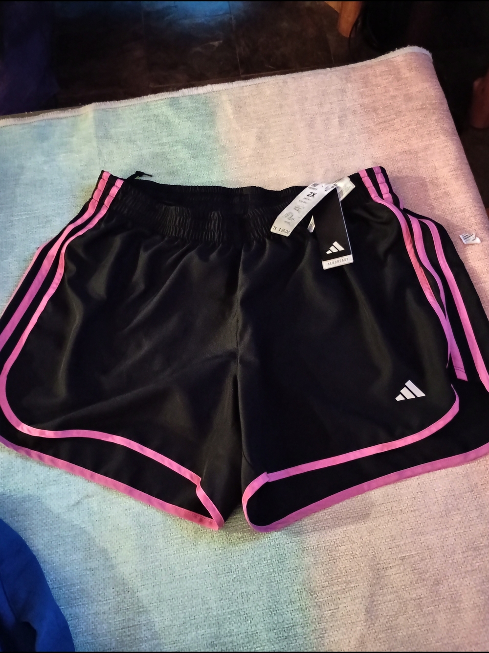 NWT adidas Aeroready Black Athletic Shorts with Pink Stripes Womens 2X
